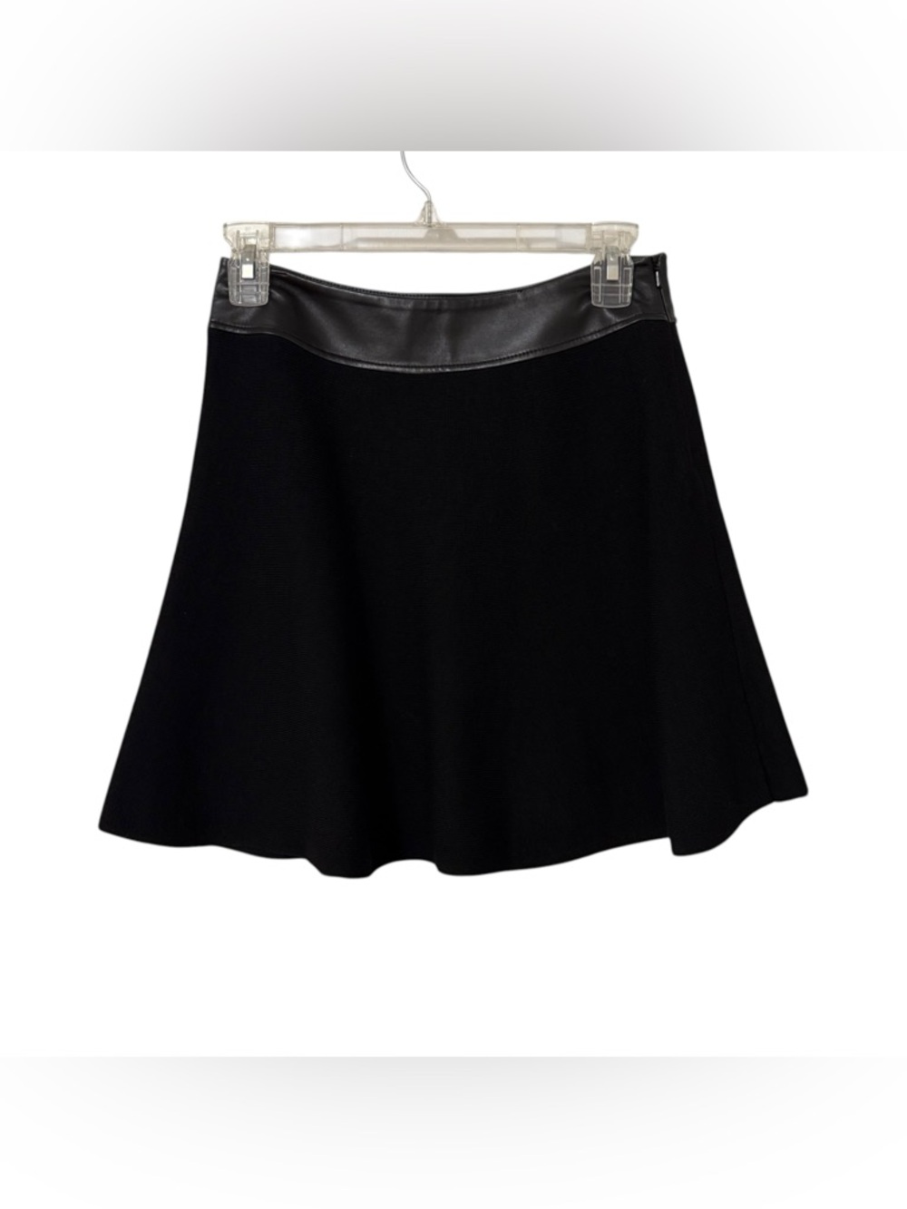 Theory Black Wool Knit Mini Skirt Lamb Leather Trim Size P 90’s Minimalist Chic